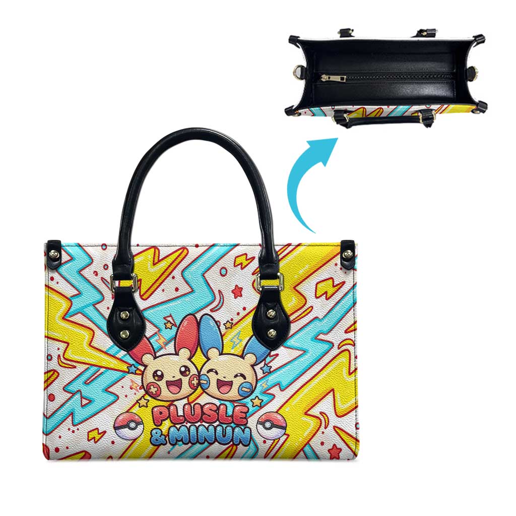 Plusle & Minun Leather Bag Colorful Kawaii Lightning Pop Art
