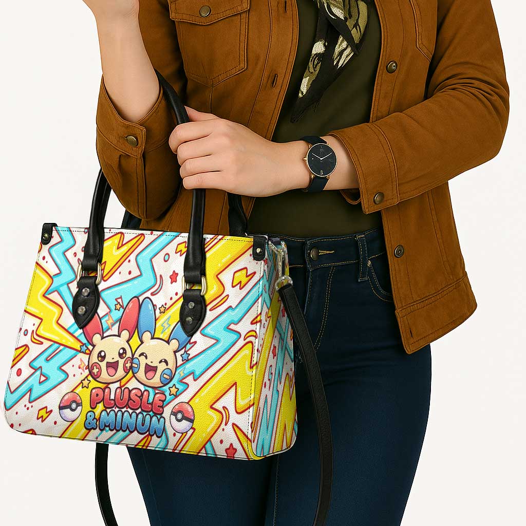 Plusle & Minun Leather Bag Colorful Kawaii Lightning Pop Art