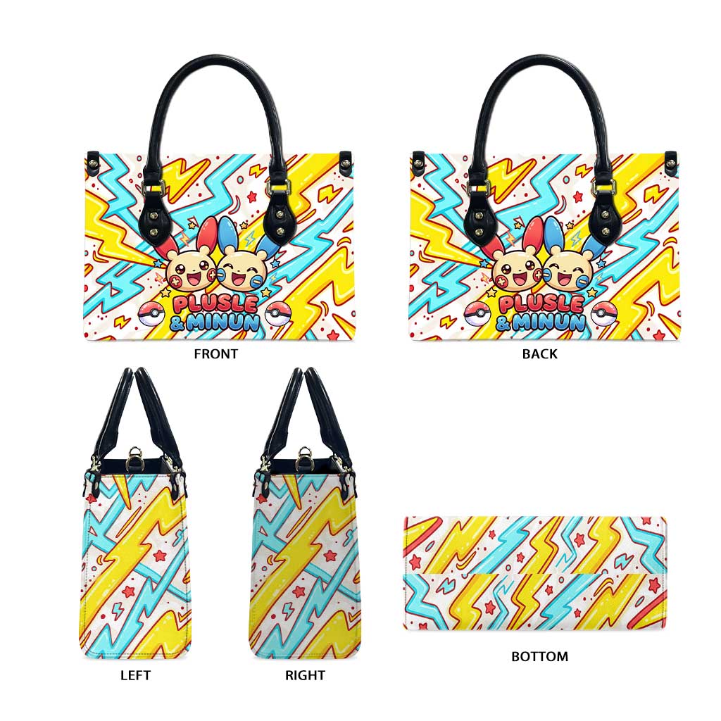 Plusle & Minun Leather Bag Colorful Kawaii Lightning Pop Art
