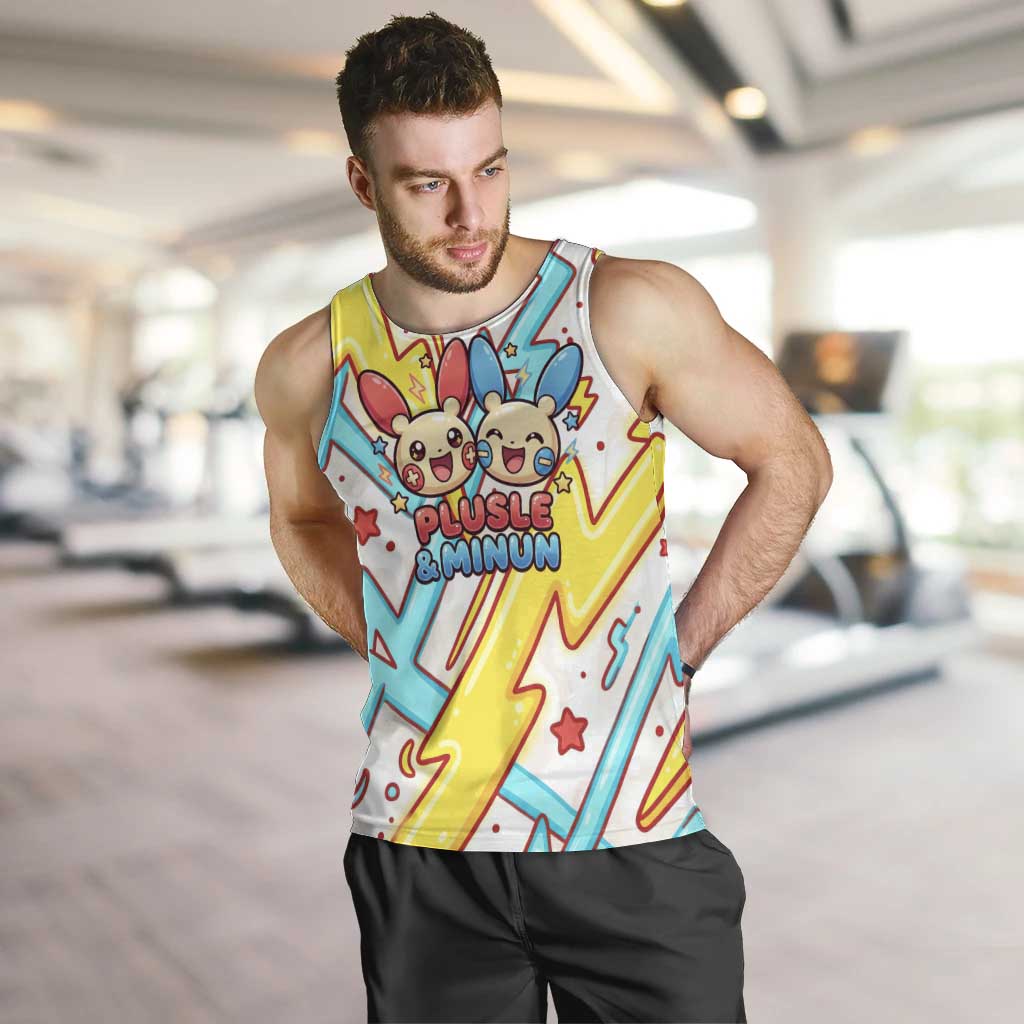 Plusle & Minun Men Tank Top Colorful Kawaii Lightning Pop Art