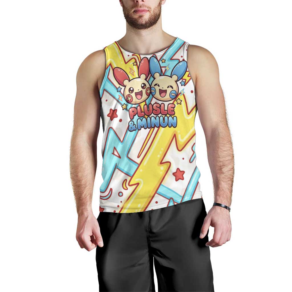 Plusle & Minun Men Tank Top Colorful Kawaii Lightning Pop Art