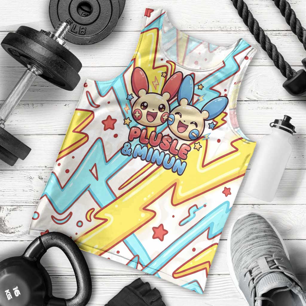 Plusle & Minun Men Tank Top Colorful Kawaii Lightning Pop Art