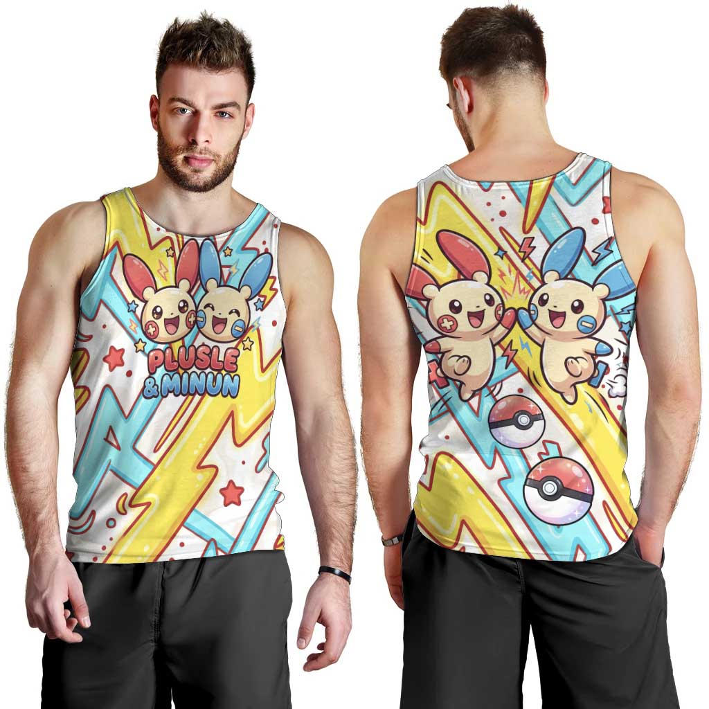 Plusle & Minun Men Tank Top Colorful Kawaii Lightning Pop Art
