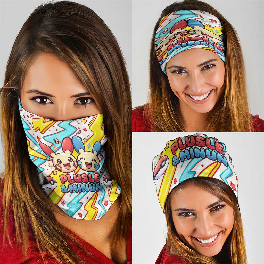 Plusle & Minun Neck Gaiter Colorful Kawaii Lightning Pop Art