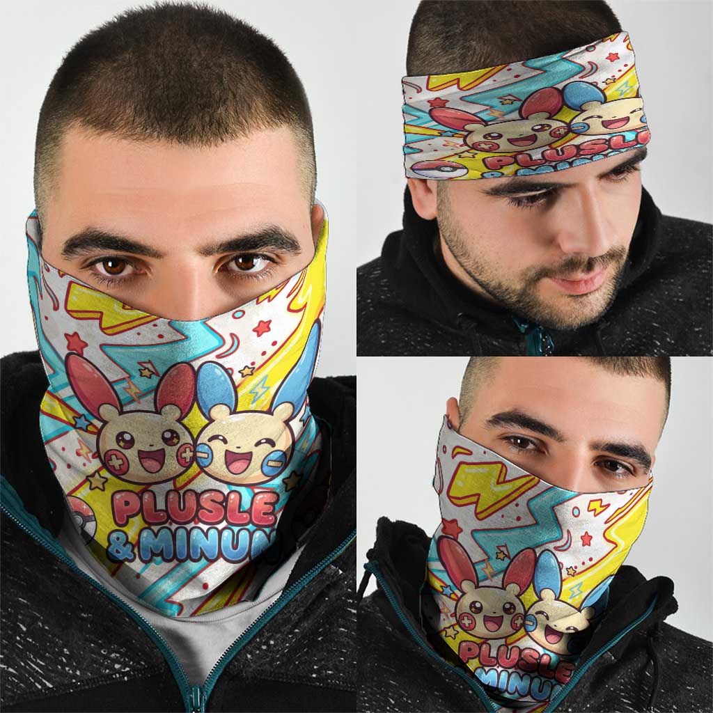 Plusle & Minun Neck Gaiter Colorful Kawaii Lightning Pop Art