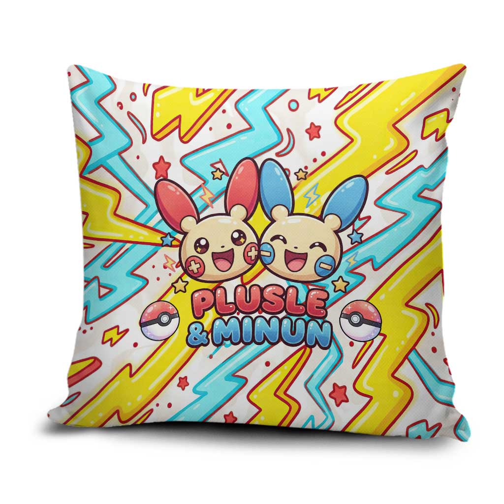Plusle & Minun Pillow Cover Colorful Kawaii Lightning Pop Art