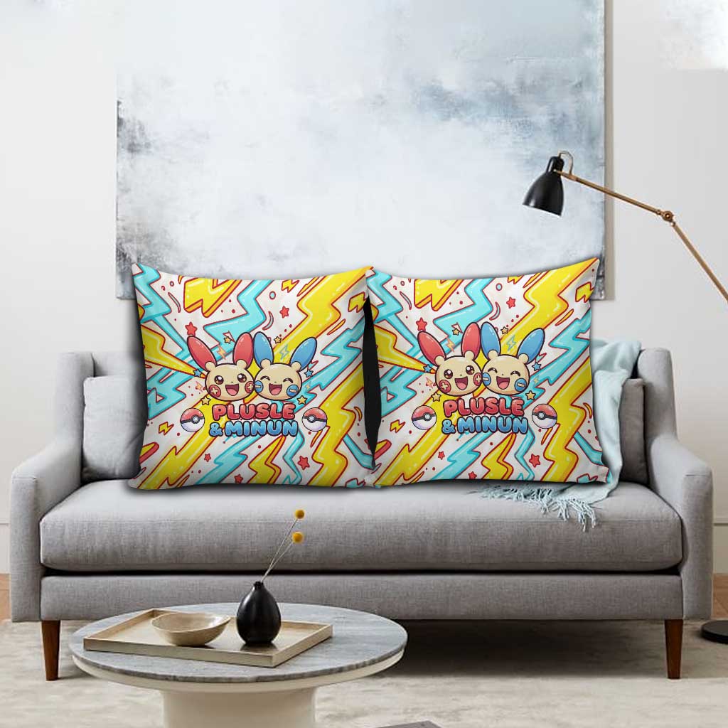 Plusle & Minun Pillow Cover Colorful Kawaii Lightning Pop Art