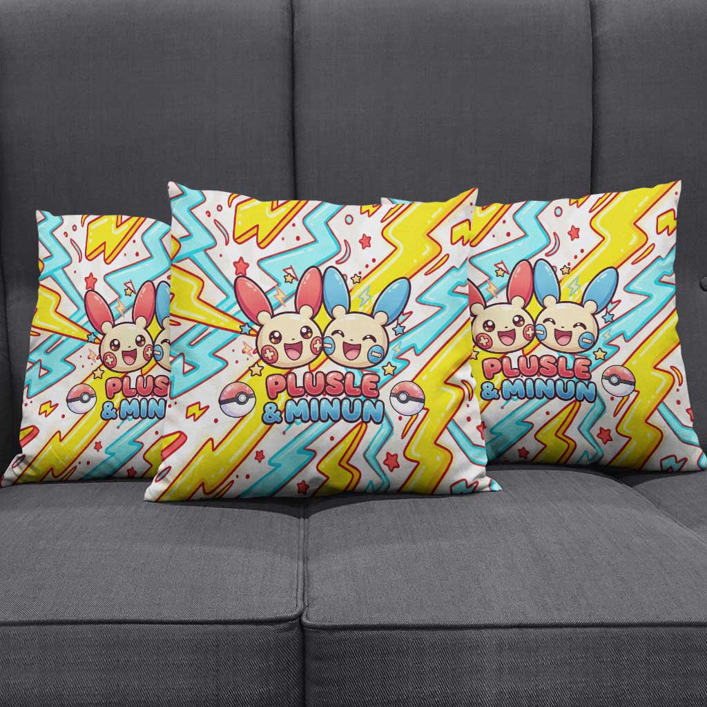 Plusle & Minun Pillow Cover Colorful Kawaii Lightning Pop Art
