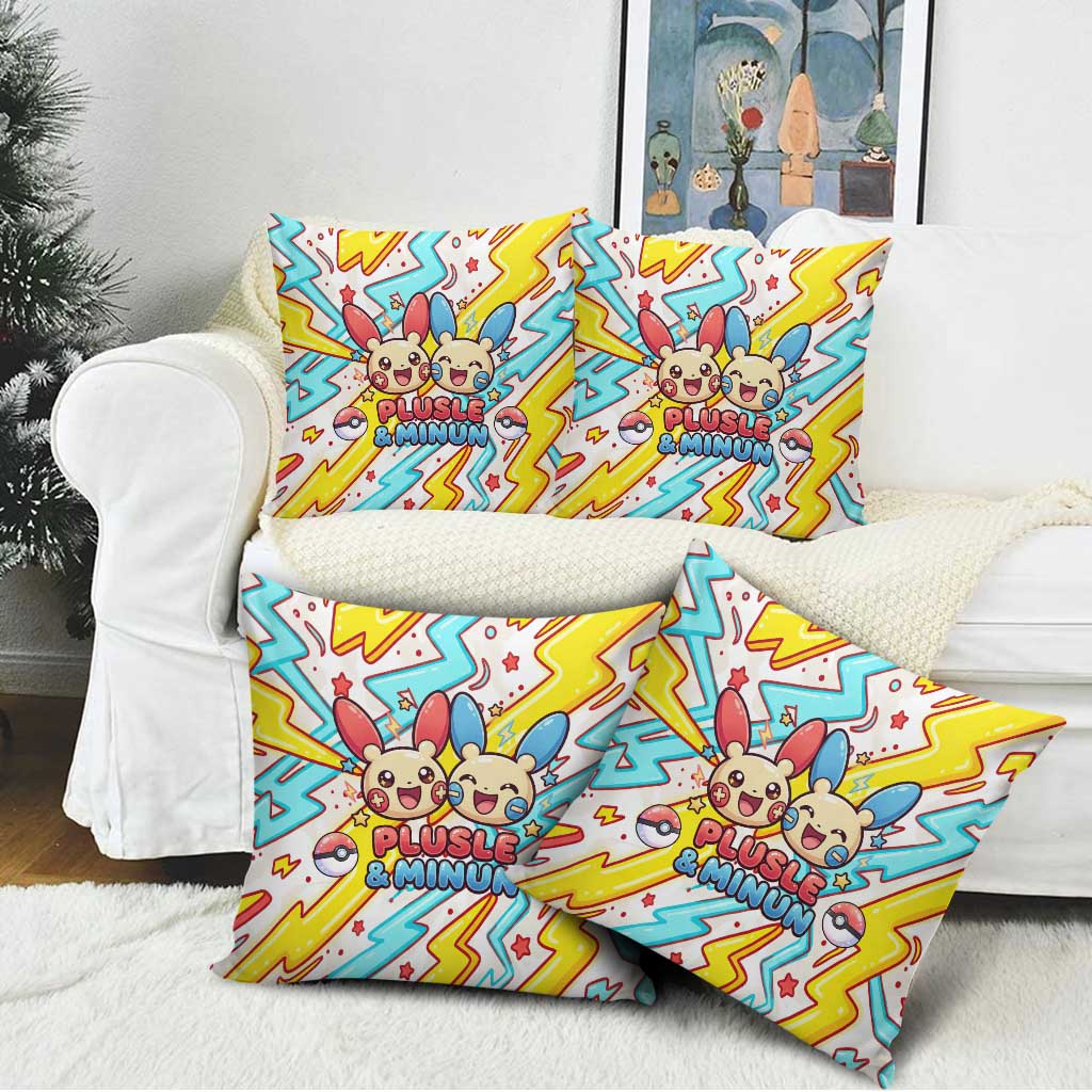 Plusle & Minun Pillow Cover Colorful Kawaii Lightning Pop Art