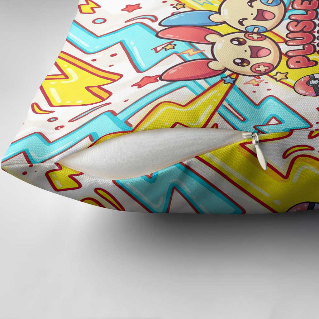 Plusle & Minun Pillow Cover Colorful Kawaii Lightning Pop Art