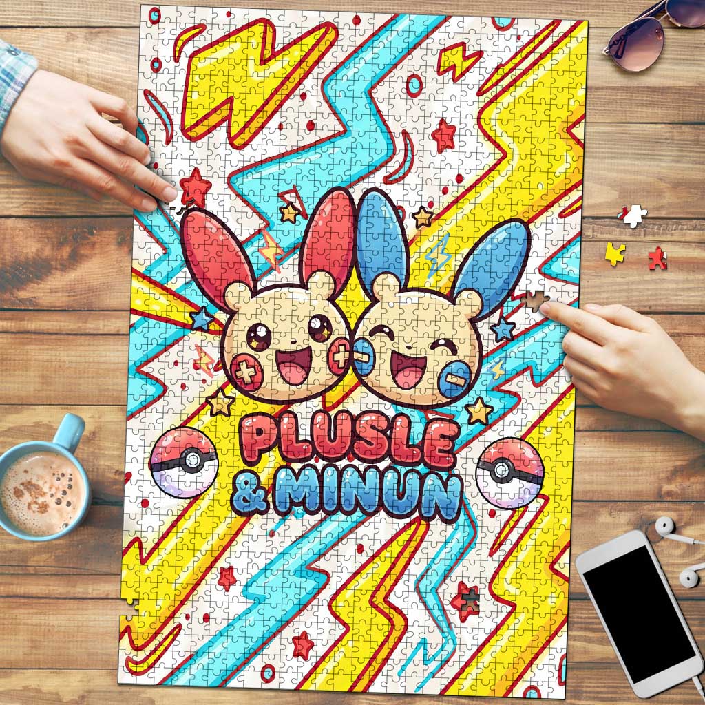 Plusle & Minun Puzzle Colorful Kawaii Lightning Pop Art