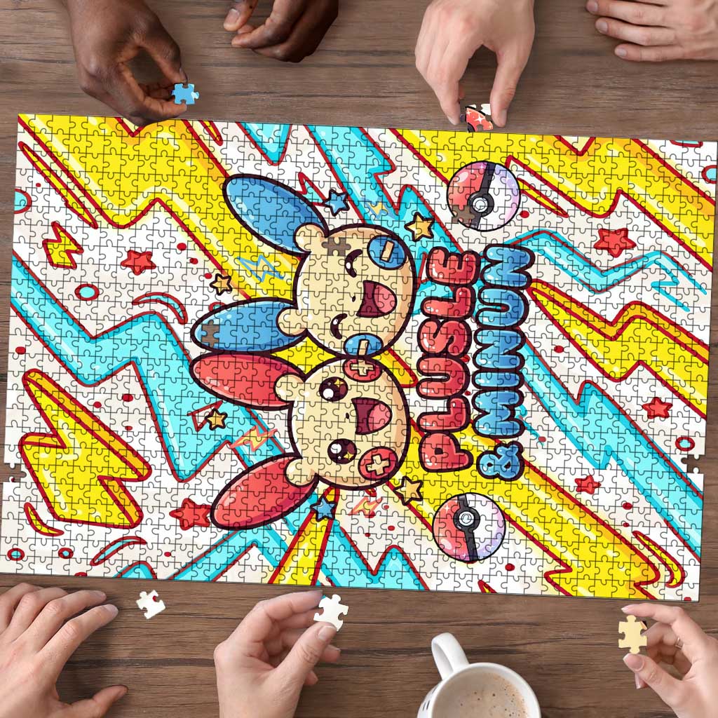 Plusle & Minun Puzzle Colorful Kawaii Lightning Pop Art