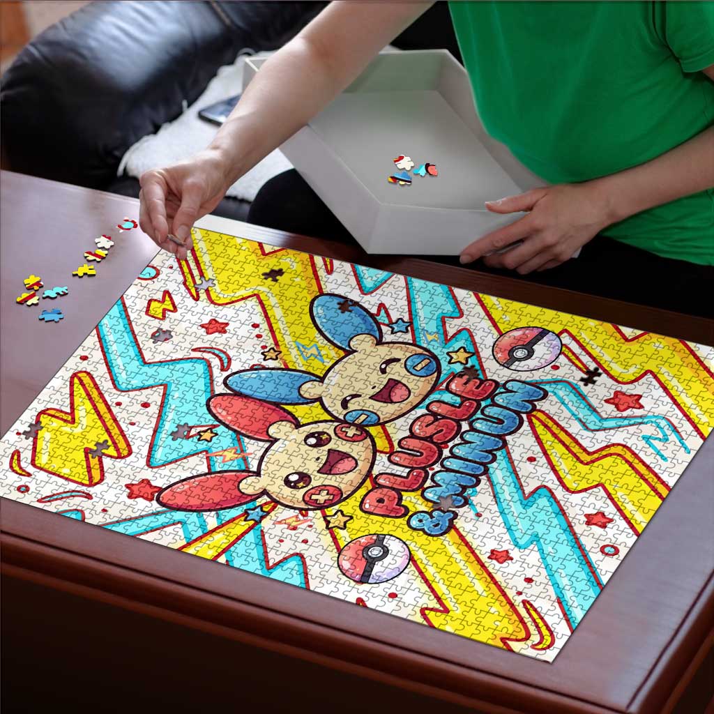 Plusle & Minun Puzzle Colorful Kawaii Lightning Pop Art