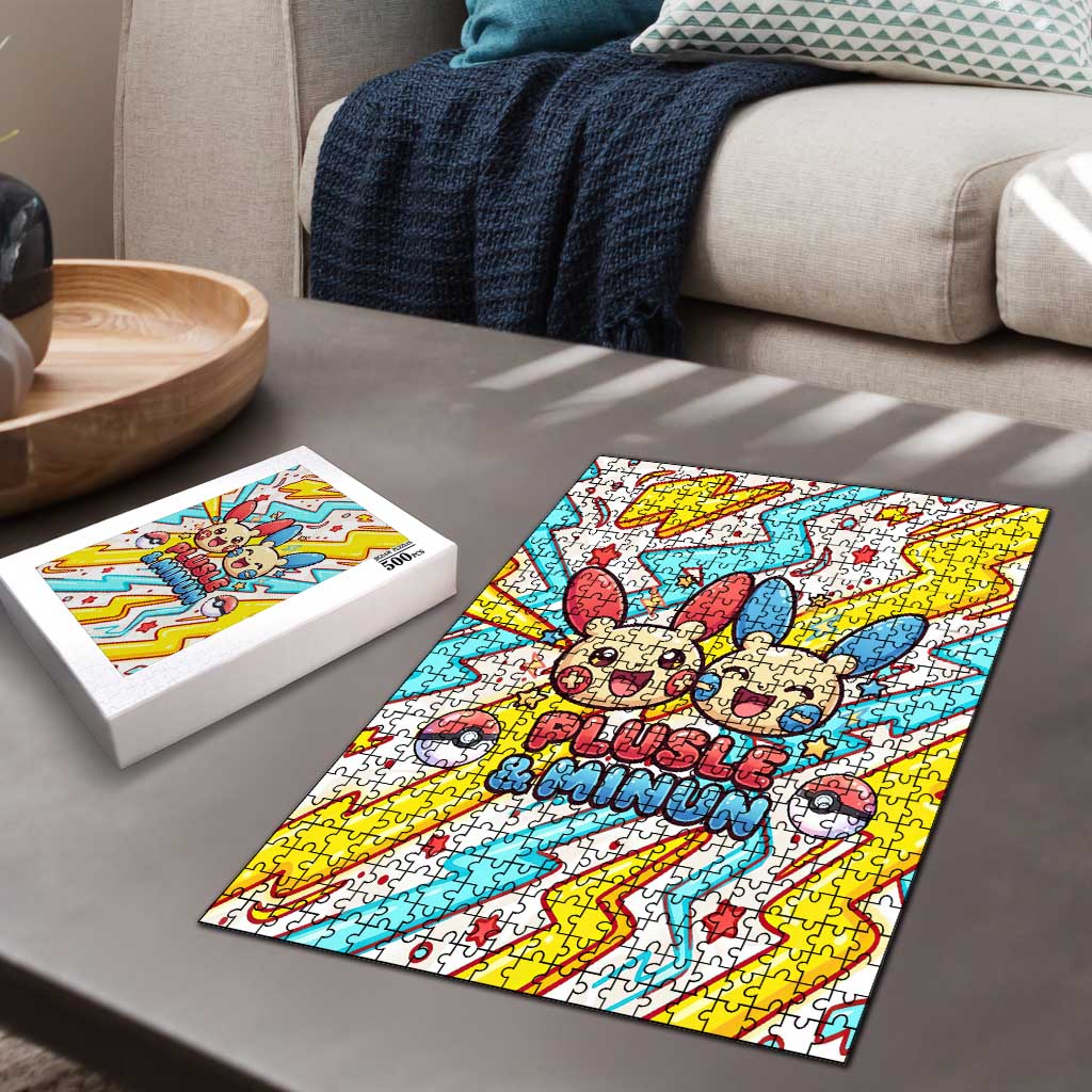 Plusle & Minun Puzzle Colorful Kawaii Lightning Pop Art