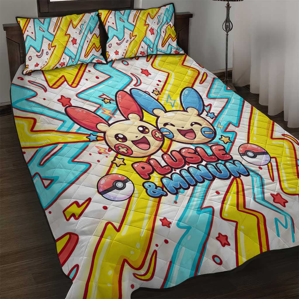 Plusle & Minun Quilt Bed Set Colorful Kawaii Lightning Pop Art