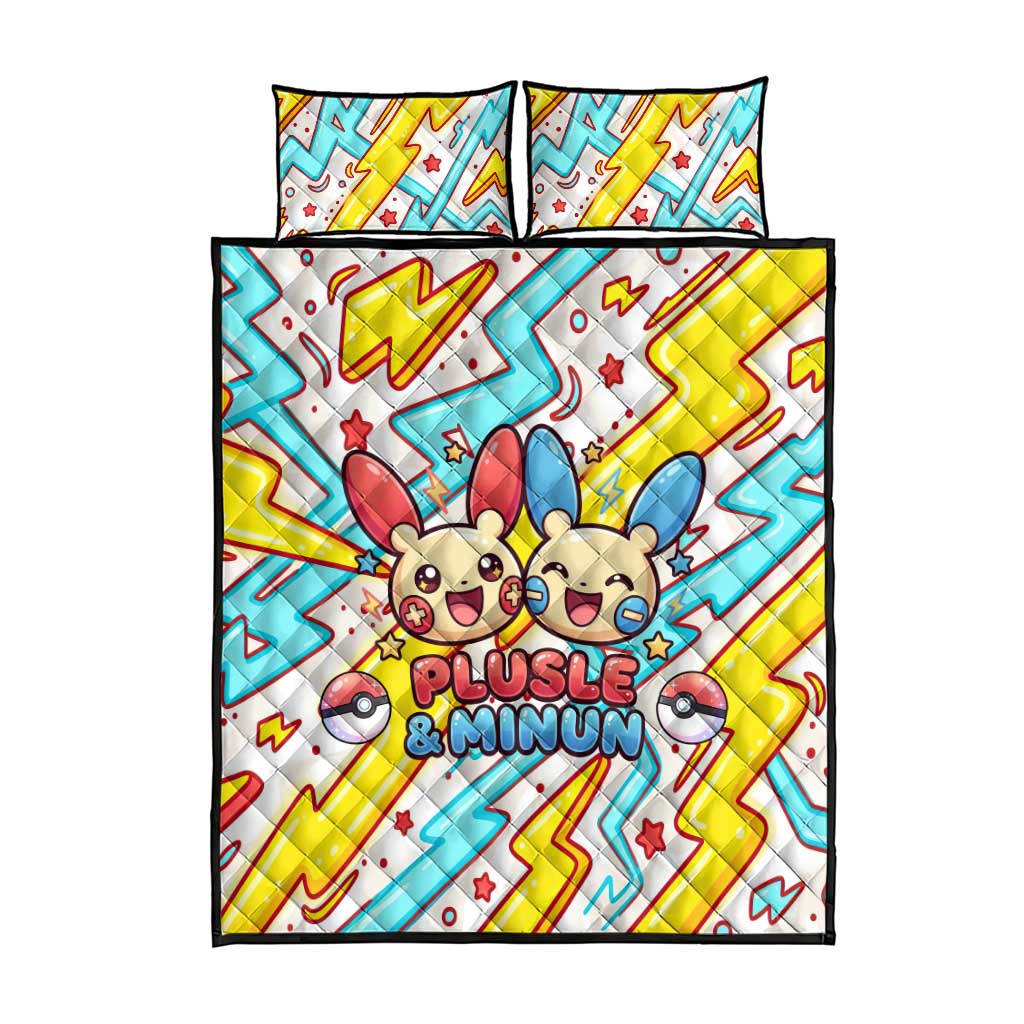 Plusle & Minun Quilt Bed Set Colorful Kawaii Lightning Pop Art