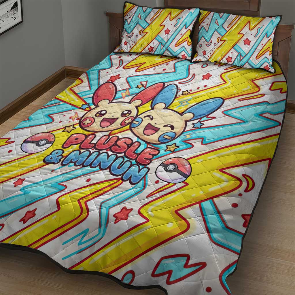 Plusle & Minun Quilt Bed Set Colorful Kawaii Lightning Pop Art