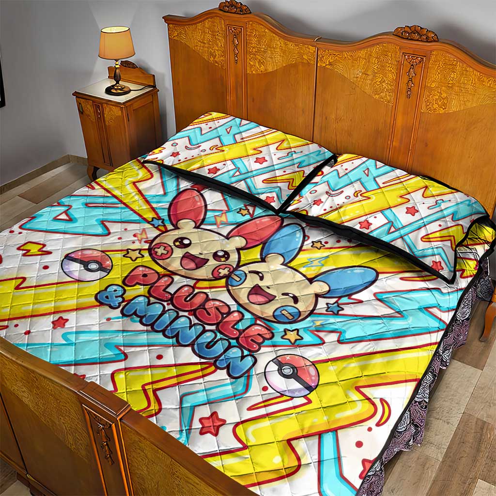 Plusle & Minun Quilt Bed Set Colorful Kawaii Lightning Pop Art