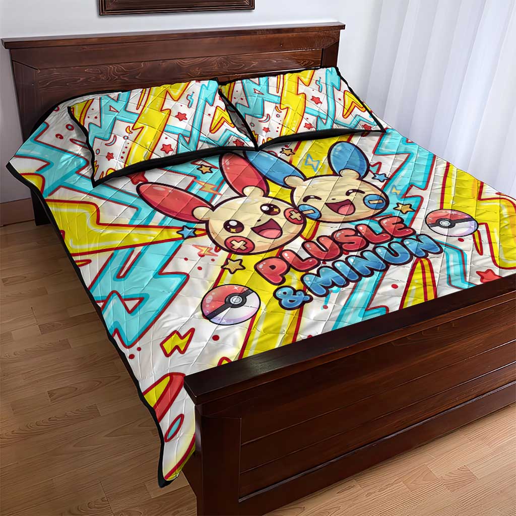 Plusle & Minun Quilt Bed Set Colorful Kawaii Lightning Pop Art