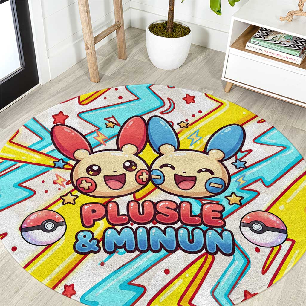 Plusle & Minun Round Carpet Colorful Kawaii Lightning Pop Art