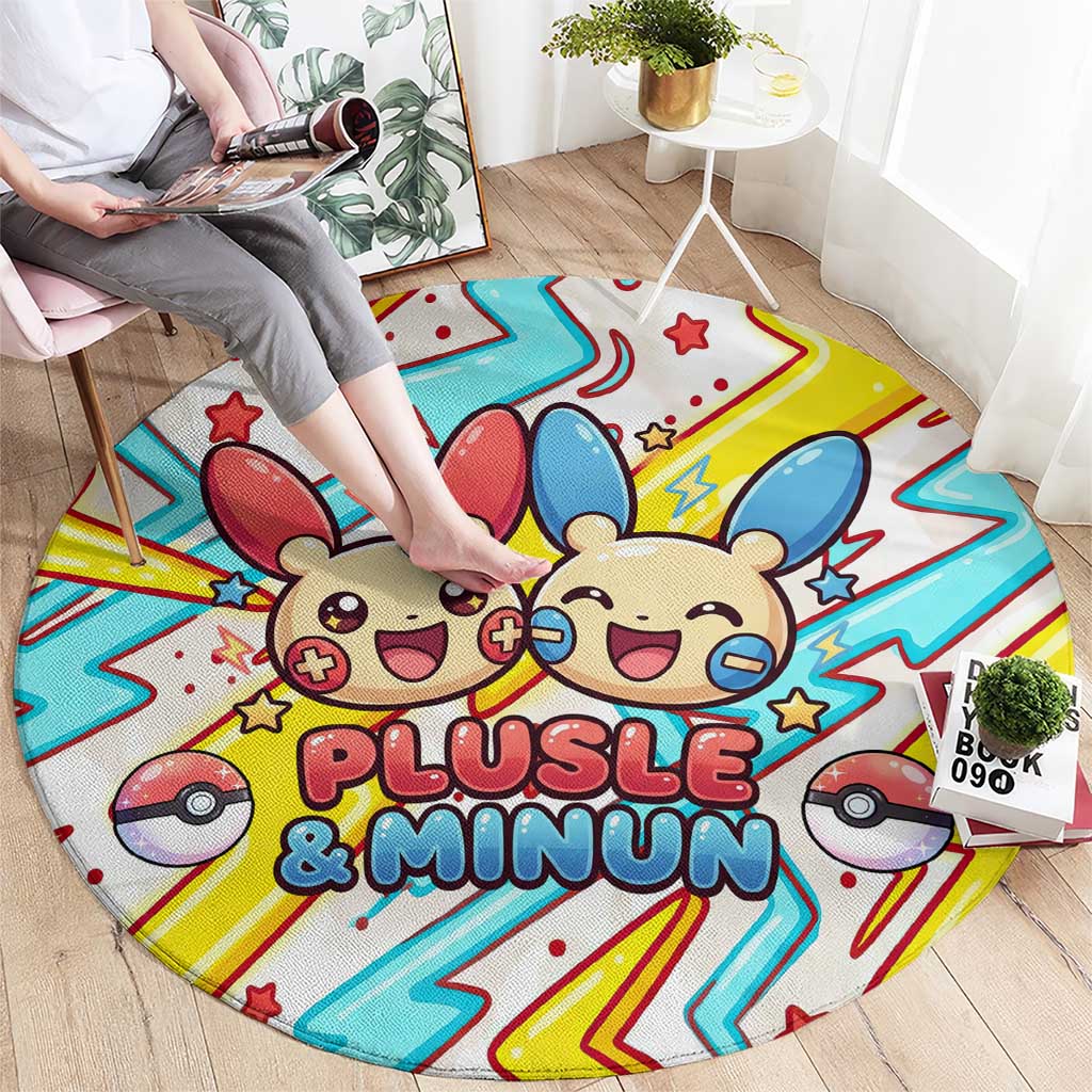Plusle & Minun Round Carpet Colorful Kawaii Lightning Pop Art