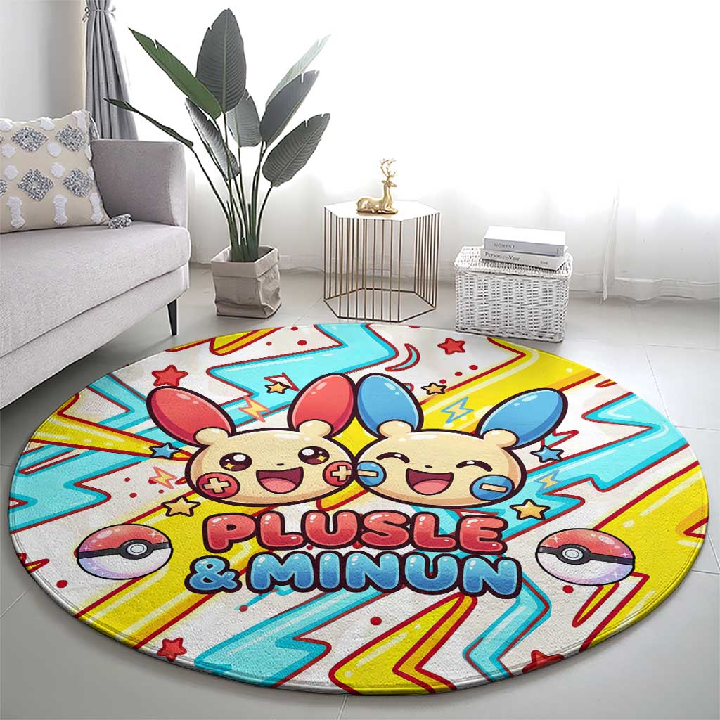 Plusle & Minun Round Carpet Colorful Kawaii Lightning Pop Art