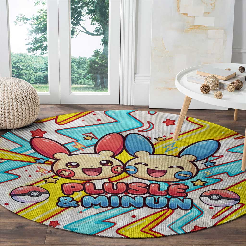 Plusle & Minun Round Carpet Colorful Kawaii Lightning Pop Art