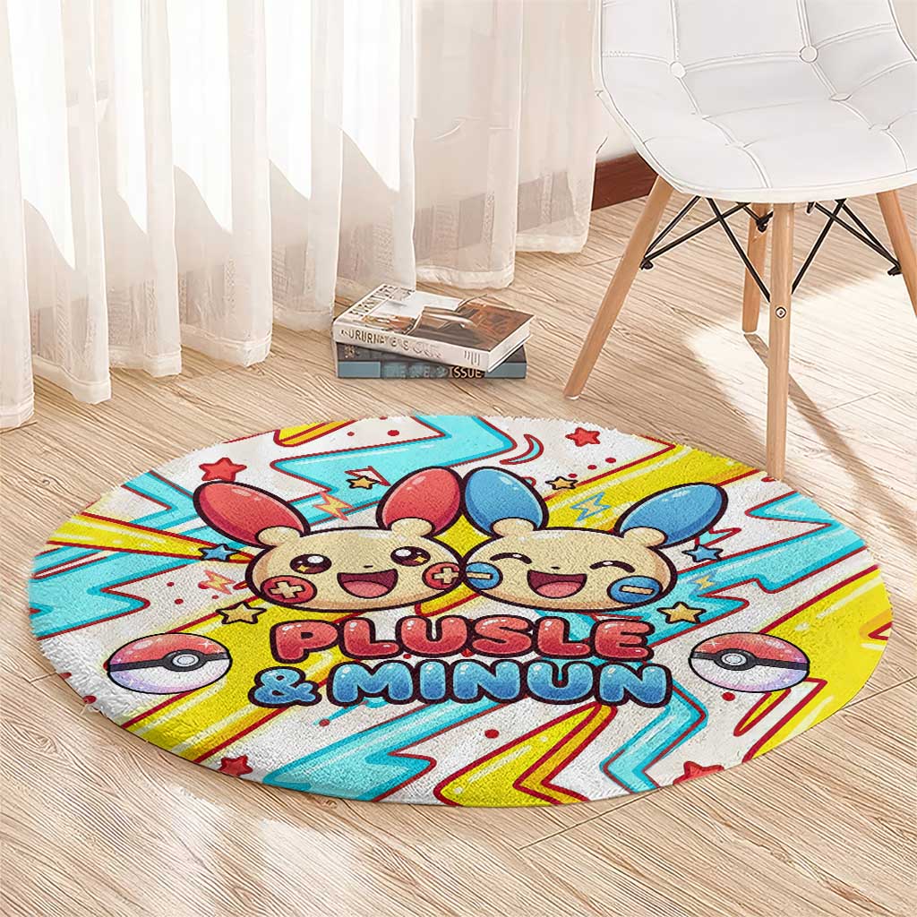 Plusle & Minun Round Carpet Colorful Kawaii Lightning Pop Art