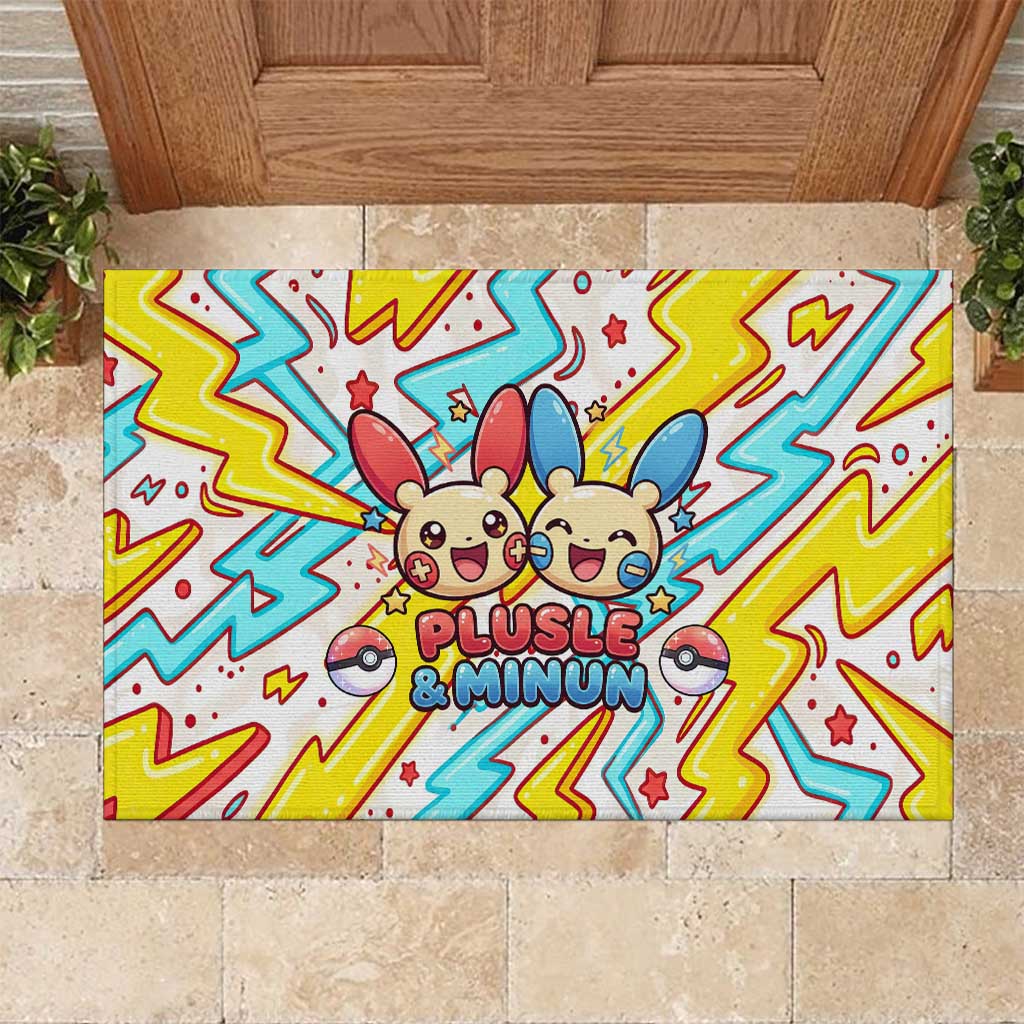 Plusle & Minun Rubber Doormat Colorful Kawaii Lightning Pop Art