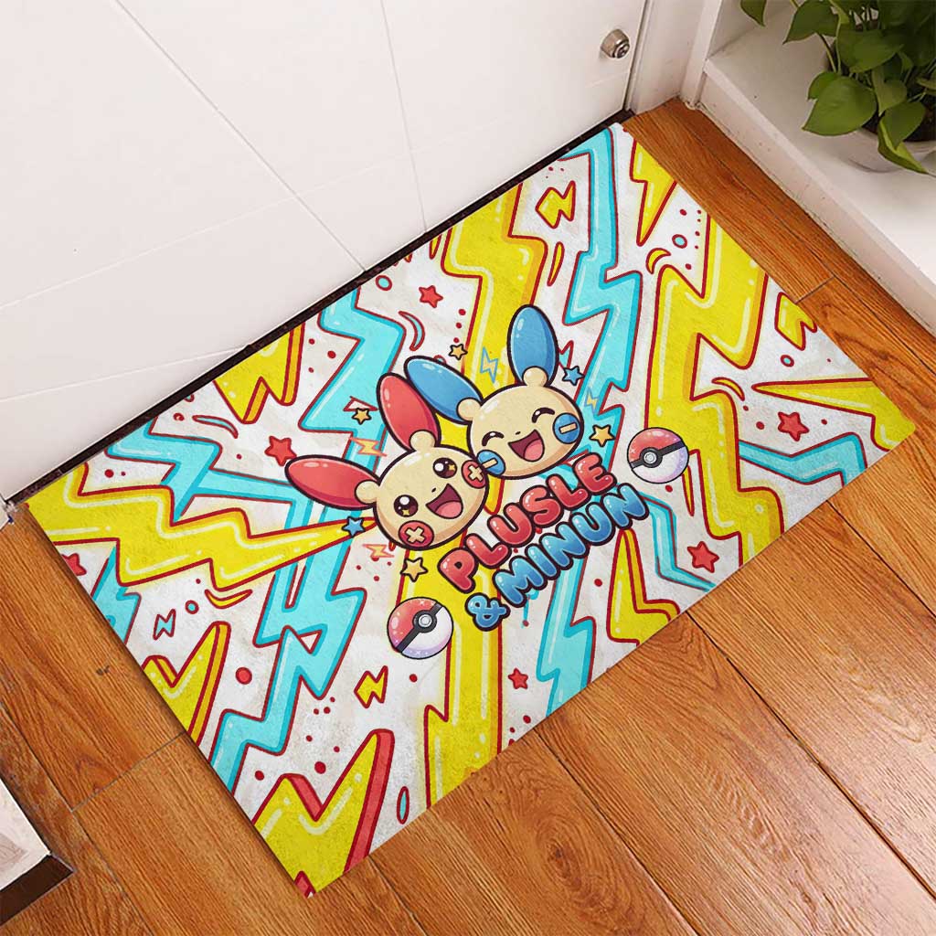 Plusle & Minun Rubber Doormat Colorful Kawaii Lightning Pop Art