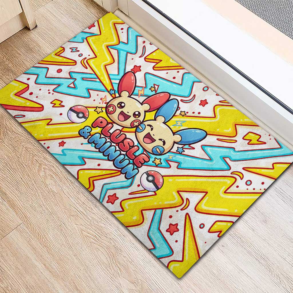 Plusle & Minun Rubber Doormat Colorful Kawaii Lightning Pop Art