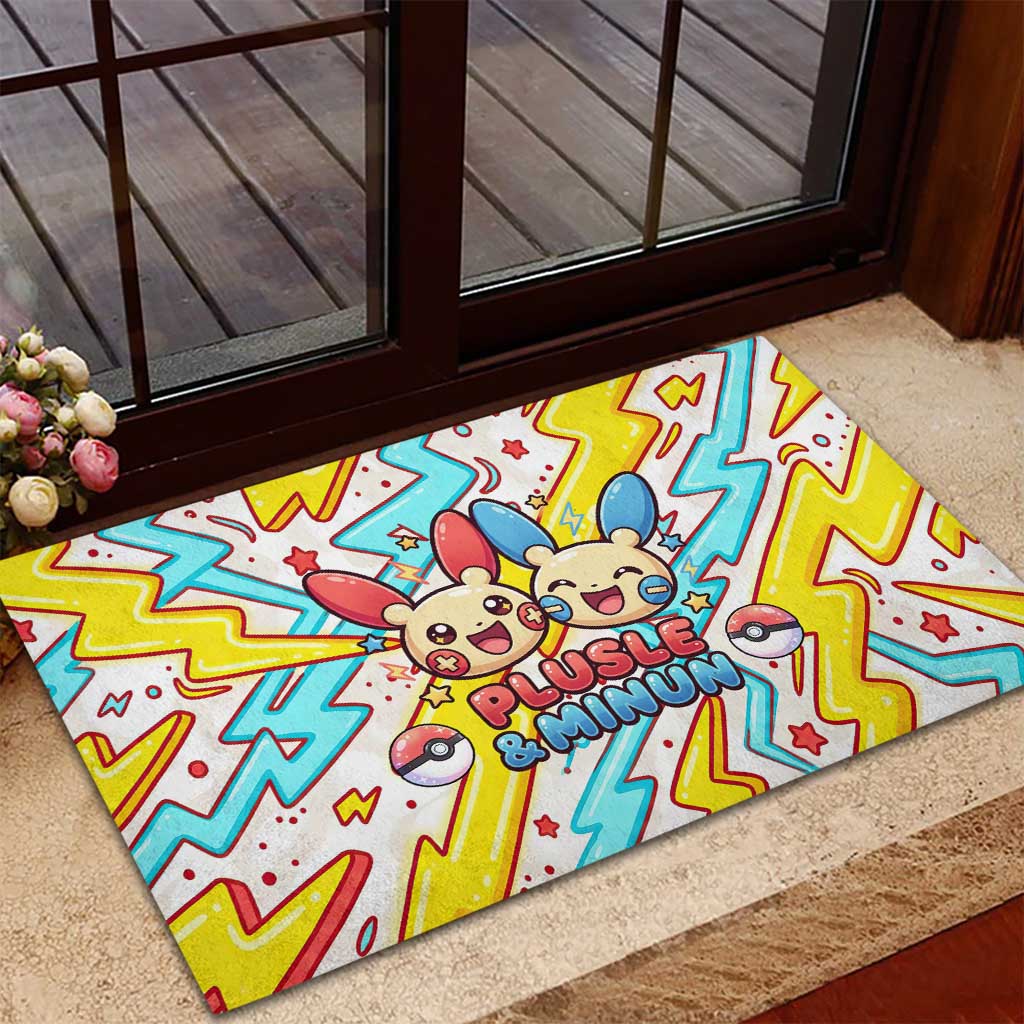 Plusle & Minun Rubber Doormat Colorful Kawaii Lightning Pop Art