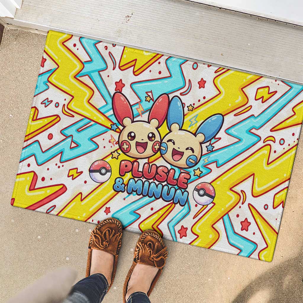 Plusle & Minun Rubber Doormat Colorful Kawaii Lightning Pop Art