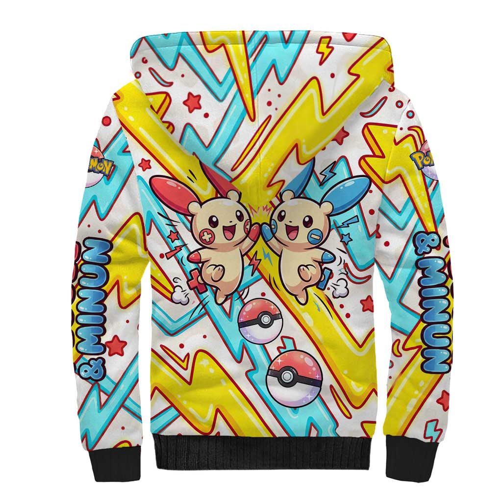 Plusle & Minun Sherpa Hoodie Colorful Kawaii Lightning Pop Art