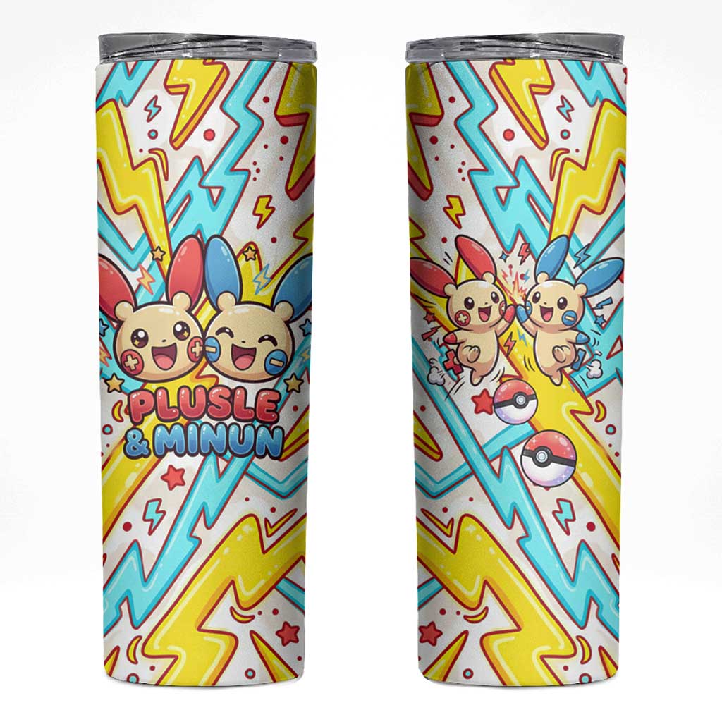 Plusle & Minun Skinny Tumbler Colorful Kawaii Lightning Pop Art
