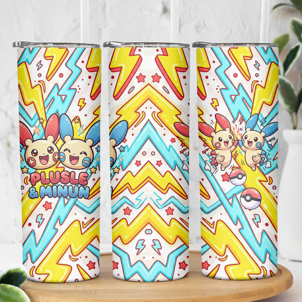 Plusle & Minun Skinny Tumbler Colorful Kawaii Lightning Pop Art