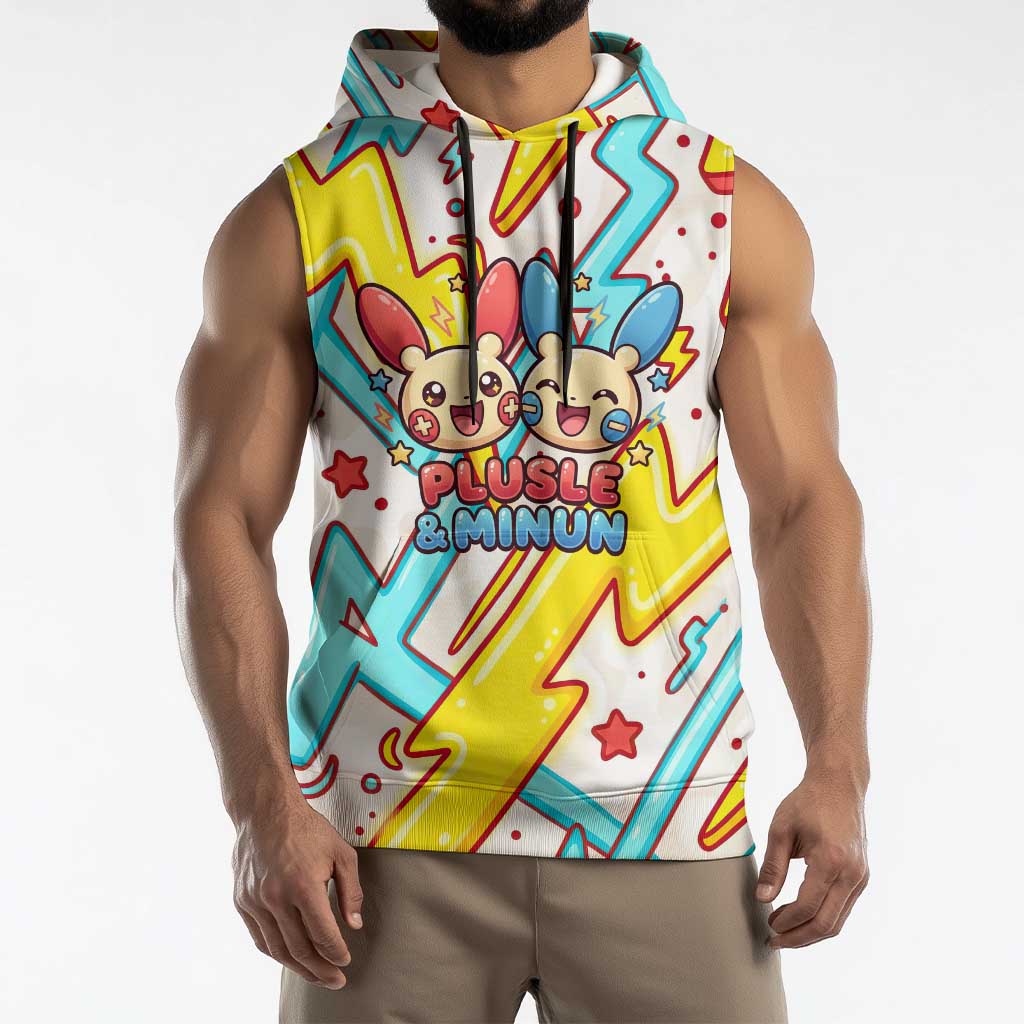 Plusle & Minun Sleeveless Hoodie Colorful Kawaii Lightning Pop Art
