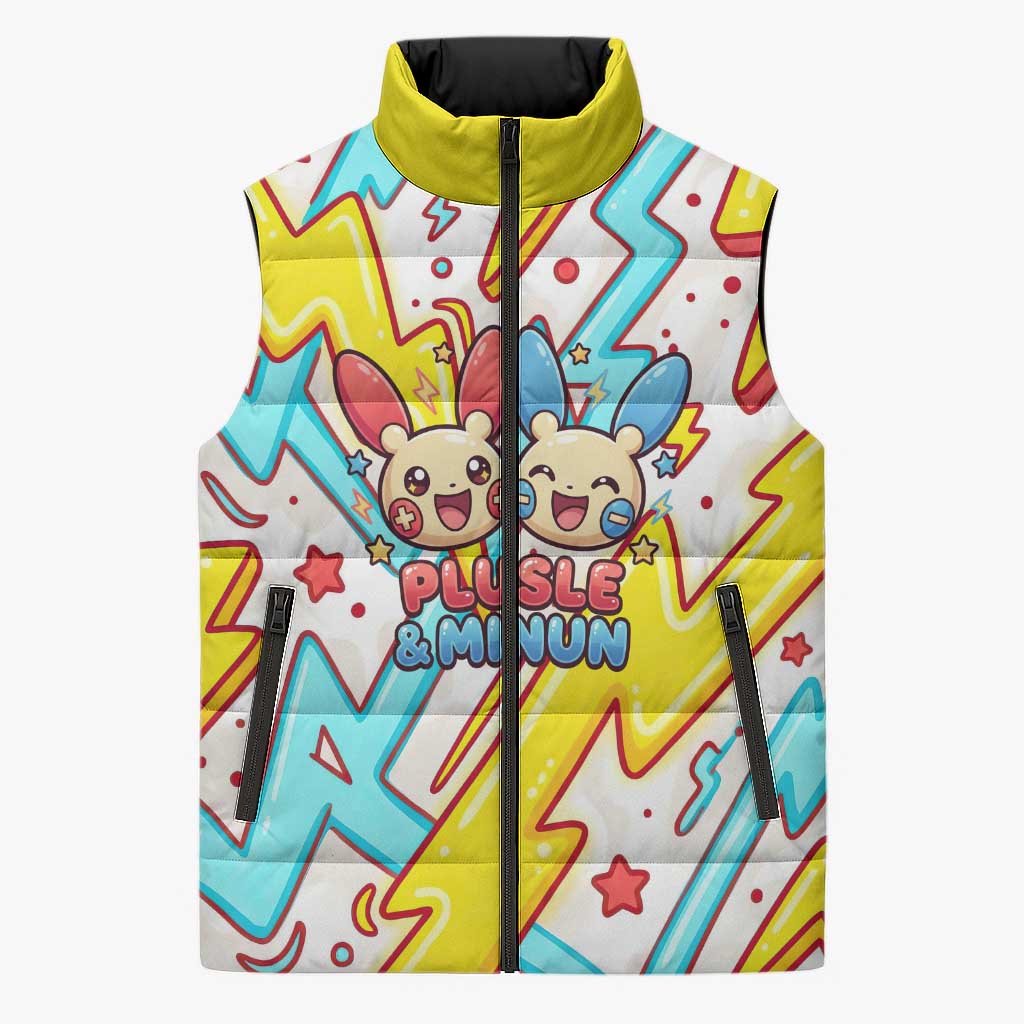 Plusle & Minun Sleeveless Puffer Jacket Colorful Kawaii Lightning Pop Art