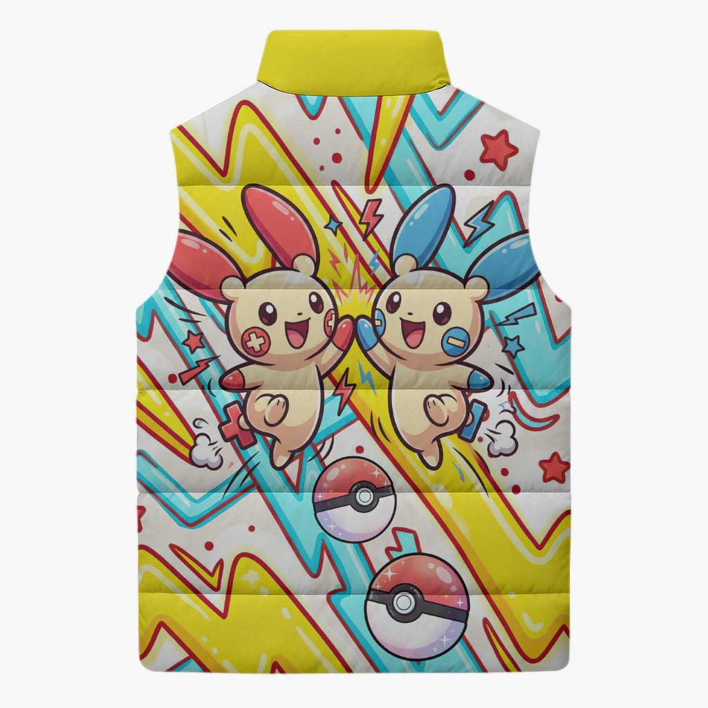 Plusle & Minun Sleeveless Puffer Jacket Colorful Kawaii Lightning Pop Art