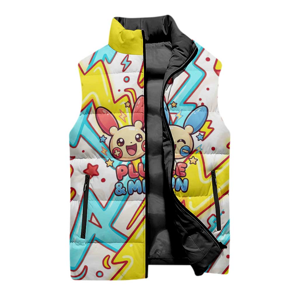 Plusle & Minun Sleeveless Puffer Jacket Colorful Kawaii Lightning Pop Art