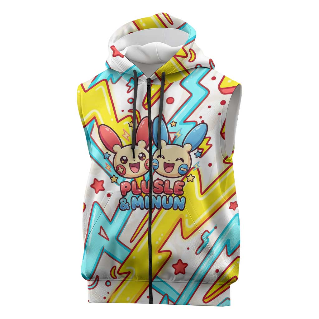 Plusle & Minun Sleeveless Zip Hoodie Colorful Kawaii Lightning Pop Art