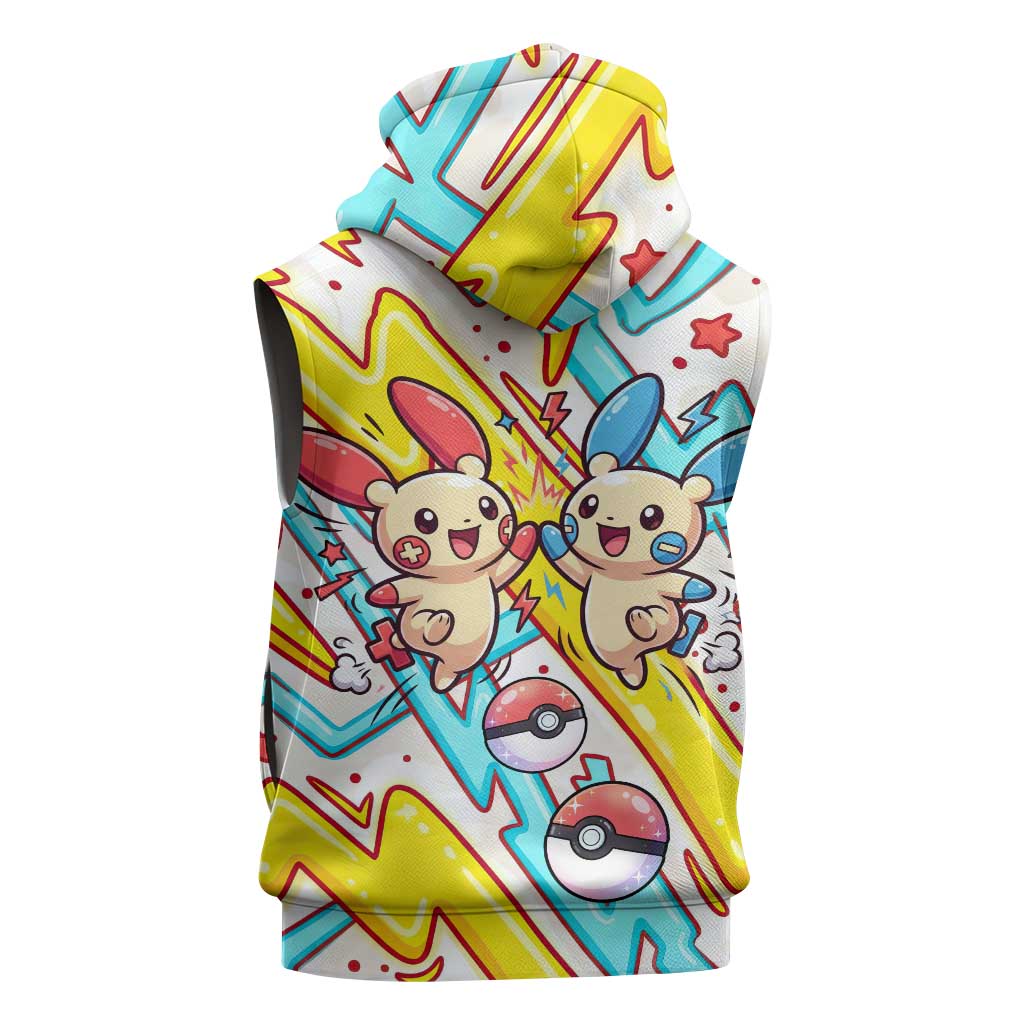 Plusle & Minun Sleeveless Zip Hoodie Colorful Kawaii Lightning Pop Art