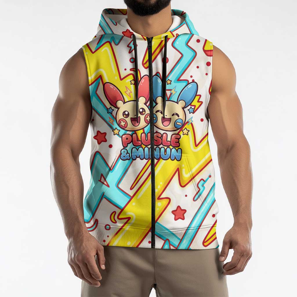 Plusle & Minun Sleeveless Zip Hoodie Colorful Kawaii Lightning Pop Art