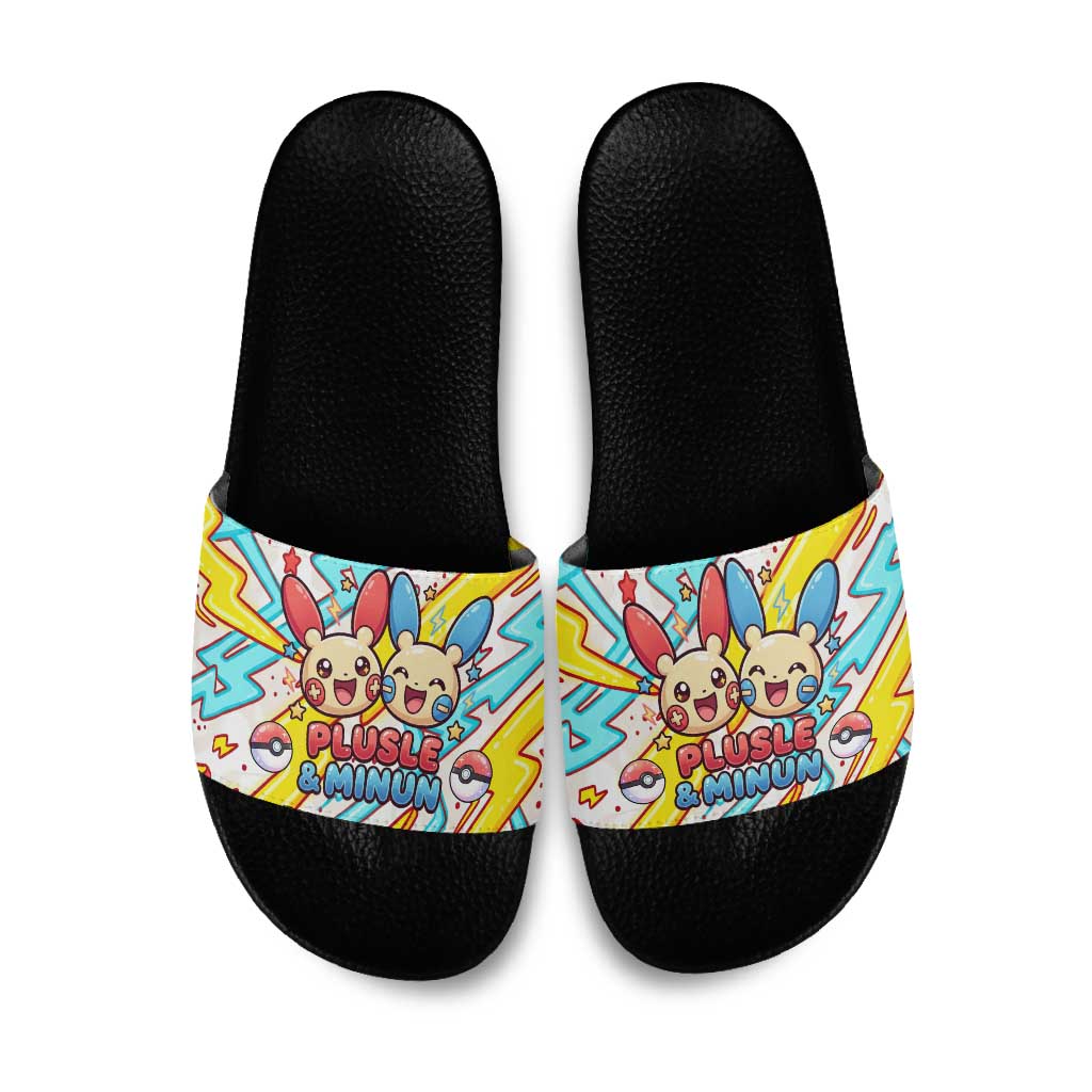 Plusle & Minun Slide Sandals Colorful Kawaii Lightning Pop Art