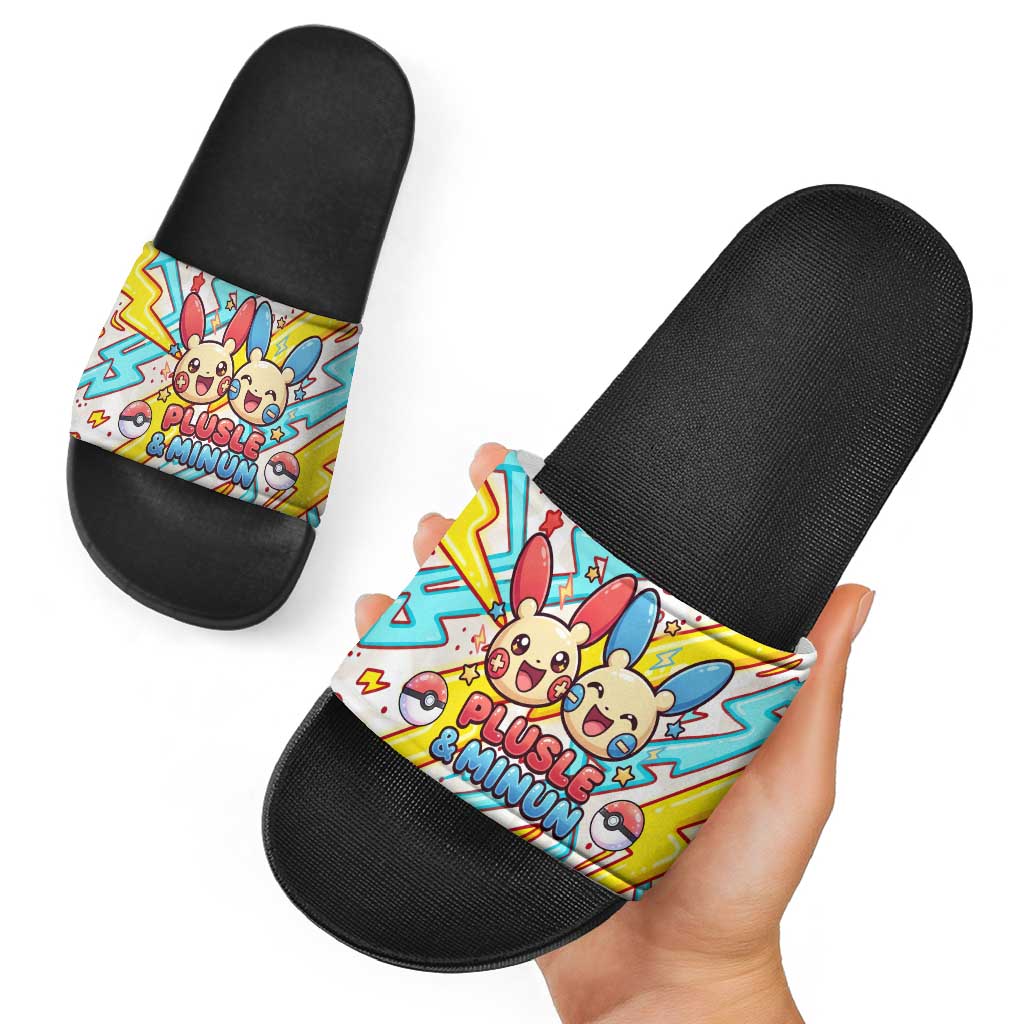 Plusle & Minun Slide Sandals Colorful Kawaii Lightning Pop Art
