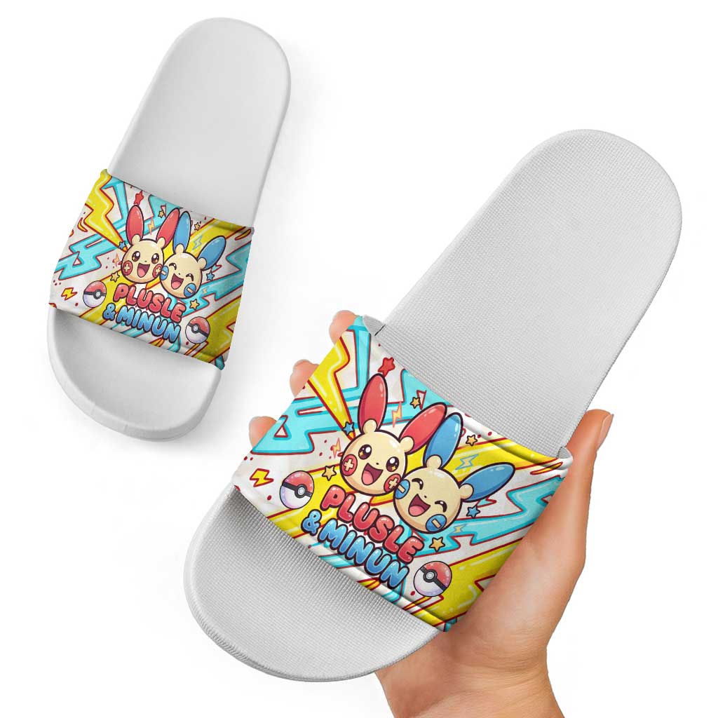 Plusle & Minun Slide Sandals Colorful Kawaii Lightning Pop Art