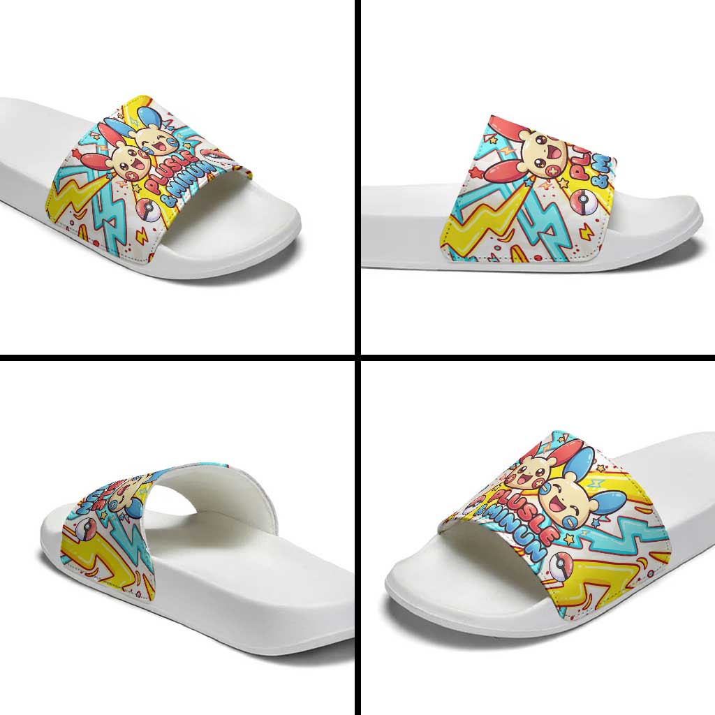 Plusle & Minun Slide Sandals Colorful Kawaii Lightning Pop Art