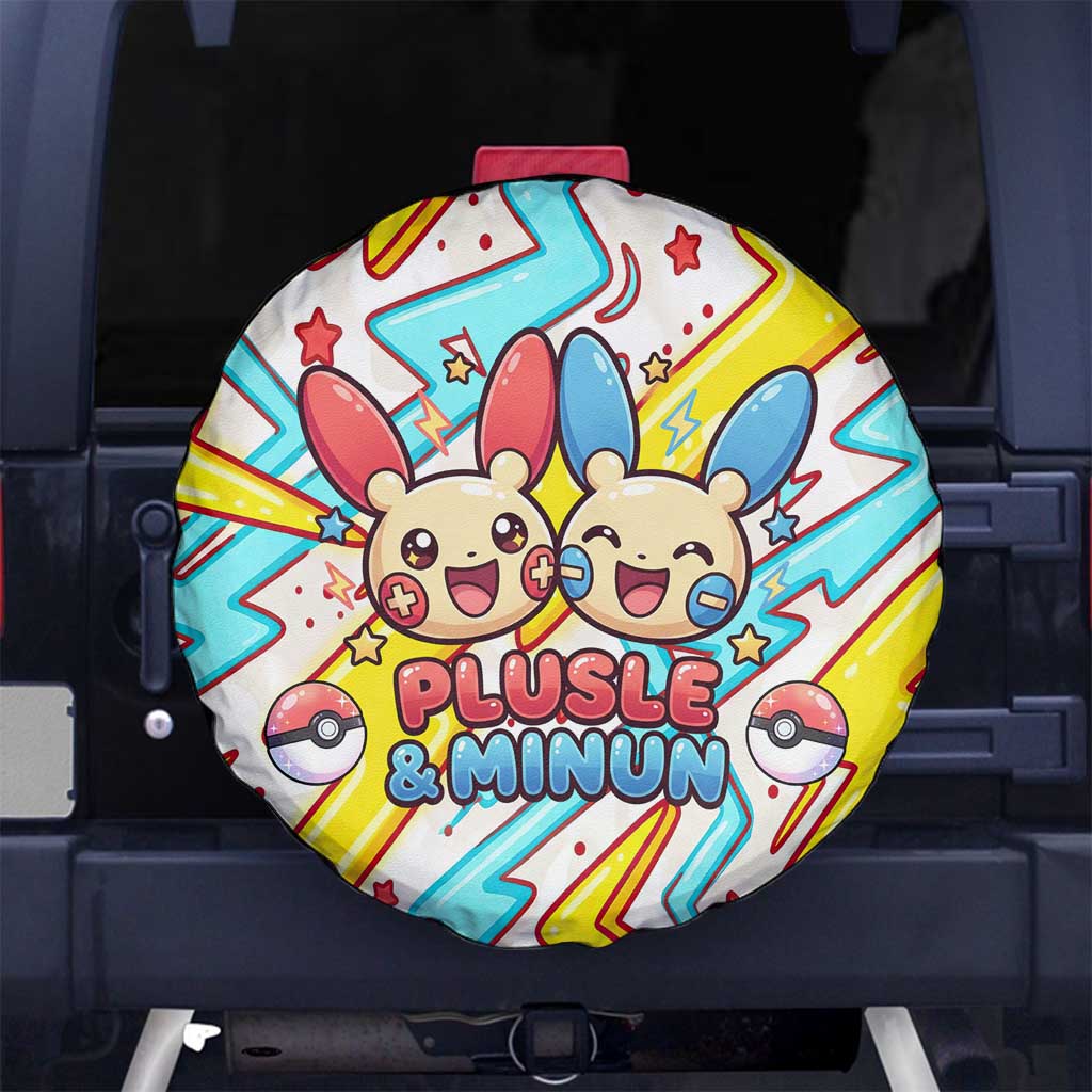 Plusle & Minun Spare Tire Cover Colorful Kawaii Lightning Pop Art