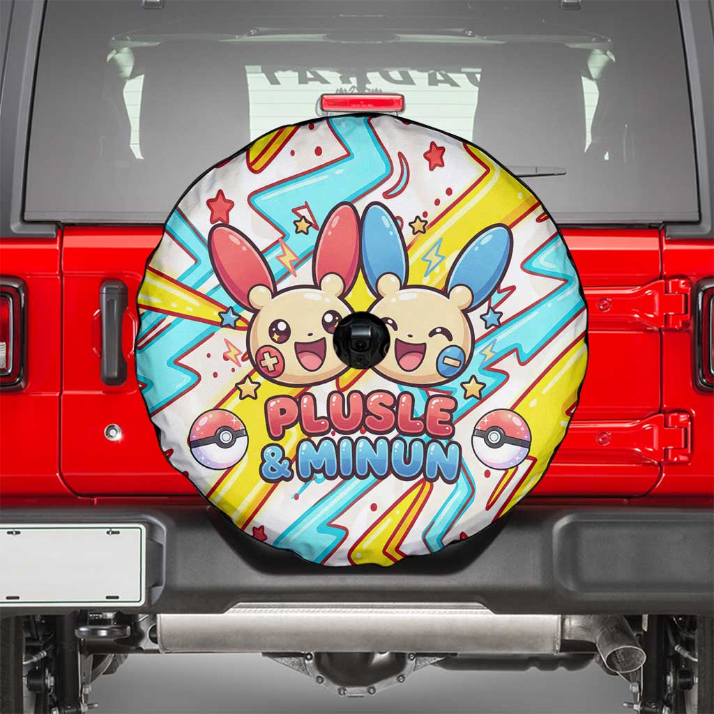 Plusle & Minun Spare Tire Cover Colorful Kawaii Lightning Pop Art
