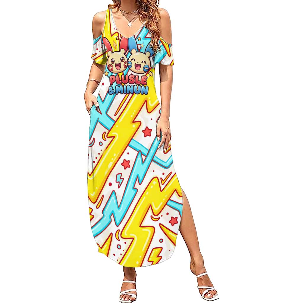 Plusle & Minun Summer Maxi Dress Colorful Kawaii Lightning Pop Art